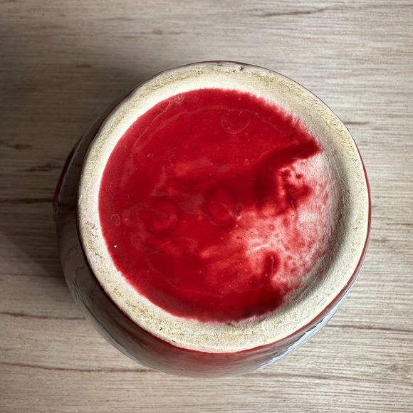 Studio Art Pottery Vase Two Handles Red Navy White Drip Glaze Splatter Squiggly - Picture 11 of 14